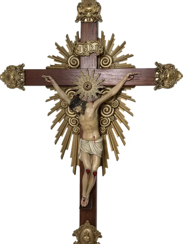 Crucifixo "Redentor" - 57cm - base fixa - Prata ou Dourado - Image 4