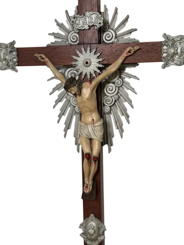 Crucifixo "Redentor" - 37cm - base fixa - Prata ou Dourado - Image 4
