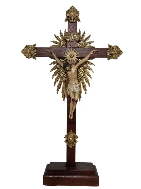 Crucifixo "Redentor" - 37cm - base fixa - Prata ou Dourado - Image 5