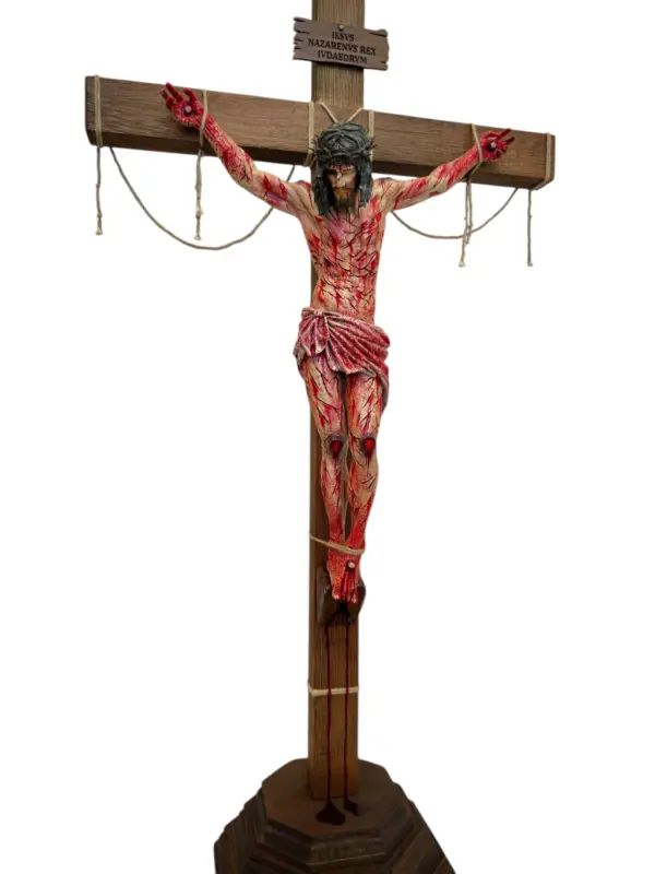 Crucifixo "Por Tuas Chagas" - ENSANGUENTADO | com base | 70 cm - Image 3