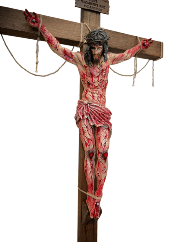 Crucifixo "Por Tuas Chagas" - ENSANGUENTADO | com base | 70 cm
