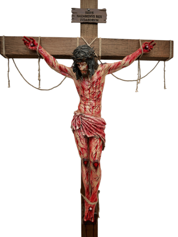 Crucifixo "Por Tuas Chagas" - ENSANGUENTADO | com base | 160 cm - PRÉ-VENDA - Image 3
