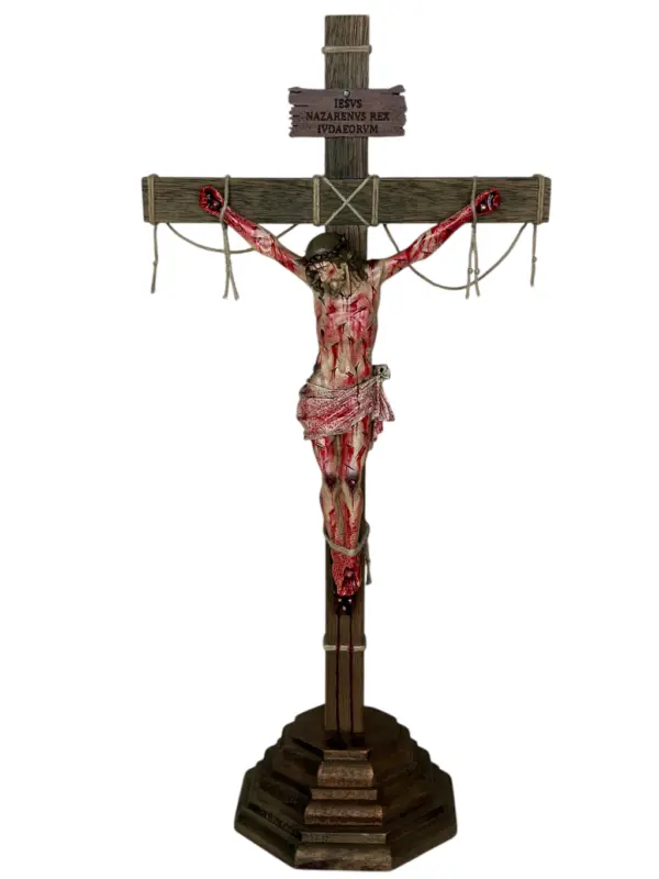 Crucifixo "Passio Christi" - ENSANGUENTADO | com base | 52 cm